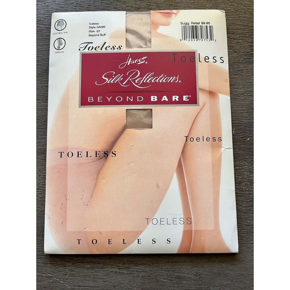 Hanes Silk Reflections Beyond Bare Toeless Size EF Beyond Buff Pantyhose 2000